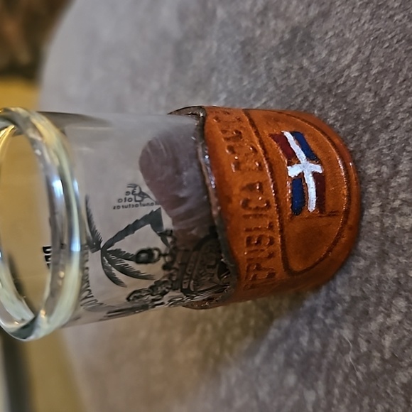 3/$30 Dominican Republic Leather Tooled Tourist Shot Glass - Picture 3 of 8